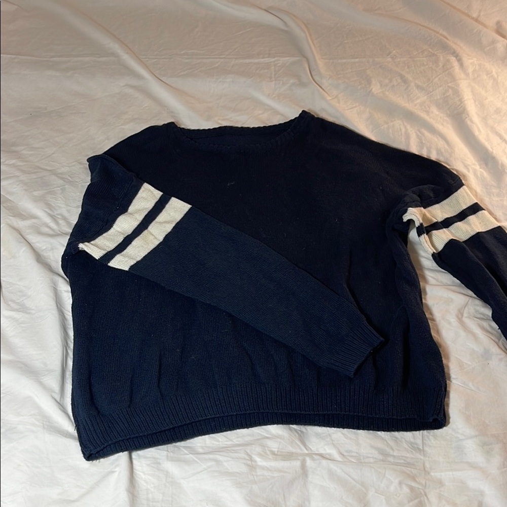 Navy Blue Sweater with White Stripes Size Large